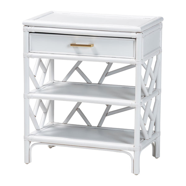 English Elm Natural Rattan Woven Geometric Nightstand with Drawer Open Shelves Coastal Bedroom B2750P467861