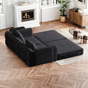 English Elm 72.4-inch Chenille Convertible Floor Sofa Bed with Storage Pockets and Modular Design W3505P355564