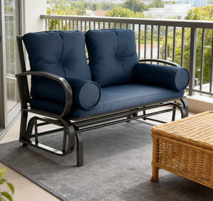 English Elm Double Glider Patio Loveseat with Powder Coated Steel Frame and Cushioned Armrest Pillows T3971P420605