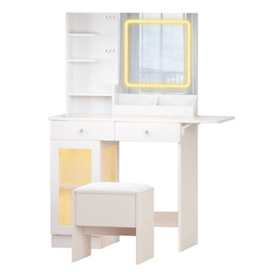 English Elm Small Vanity Desk With Adjustable Led Mirror, Usb Charging, And Organized Storage – Perfect For Compact Spaces W3767P360334-GIGA