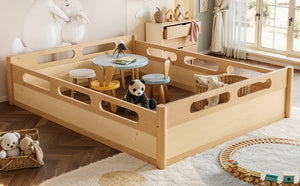 English Elm Queen Low Profile Floor Bed Pine Wood Frame Japandi Minimalist Bedroom Design Natural W1580P438796