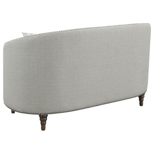English Elm Veronica Tufted Linen Loveseat with Nailhead Trim and Curved Back for Parlor Style B062P357780