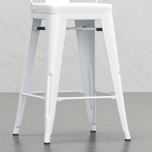 English Elm Keeley White 24" Metal Counter Height Stool Set of 2 — Curved Back, Footrest, Durable Powder Coat Finish B2732P253607