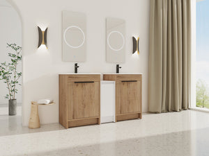 English Elm 60 Inch Freestanding Bathroom Vanity With Ceramic Sink, Soft-Close Doors & Ample Storage Solutions W999S00321