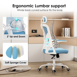 English Elm Ergonomic High Back Mesh Desk Chair with Flip up Arms and Adjustable Lumbar Support Blue,White T3623P434250