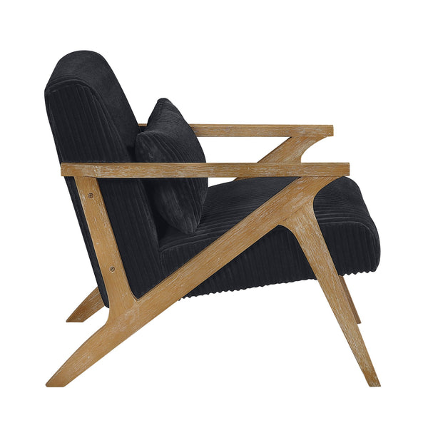 English Elm Upholstered Corduroy Accent Chair with Lumbar Pillow Rubberwood Frame Modern Sitting Room Black B011P455640