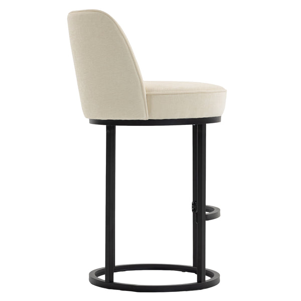 English Elm Counter Height Barstools Set of 2 Linen Upholstered Barrel Seat with Iron Legs Beige W395P410430