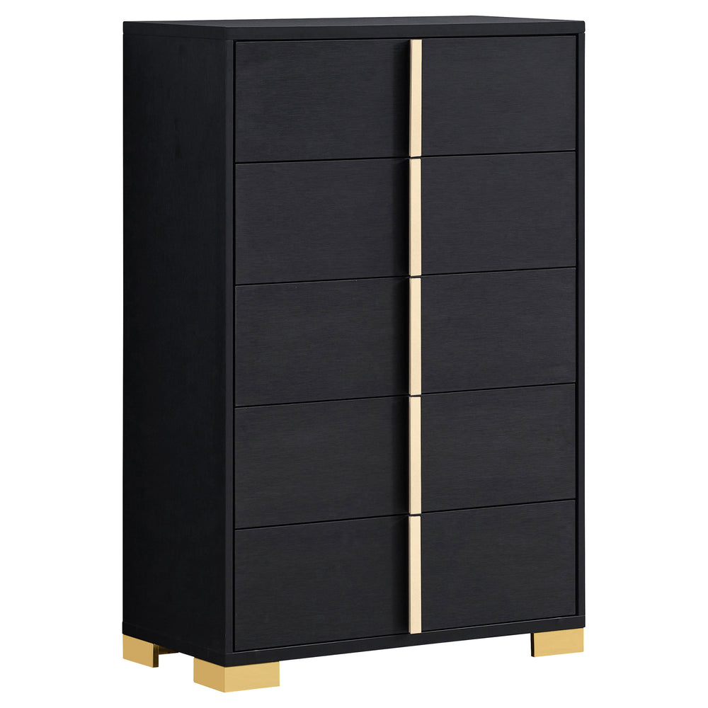 English Elm Medici 5-Drawer Chest - Sleek Black Storage Solution With Gold Accents For Modern Bedrooms & Decor B062P353270