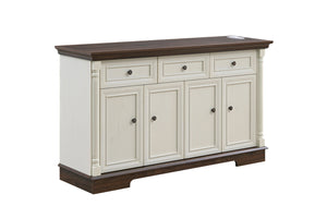 English Elm Farmhouse Large Storage Cabinet With Roman Columns, Versatile Wood Buffet & Wine Cooler Stand W2393P300547