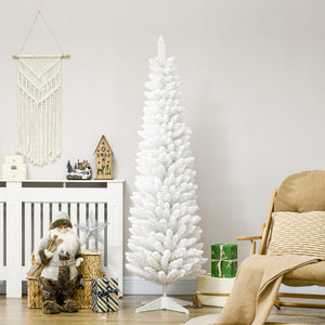 English Elm Homcom 6' Snow Flocked Pencil Christmas Tree - Elegant Slim Design, Realistic Branches, Easy Setup W2225P229527