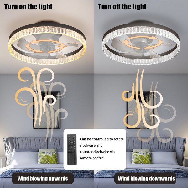 English Elm 20" Brown Ceiling Fan LED Light with Crystal Ring, Silent 21dB, 6 Speeds, Remote Dimmable 3000-6000K W2312P374768