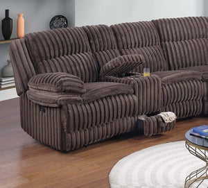 English Elm Chocolate Fur-Like Corduroy U-Shaped Sectional Sofa with Console Cup Holders and Hidden Storage Recline Chocolate 33 L x 28 W x 76 H B011S01738