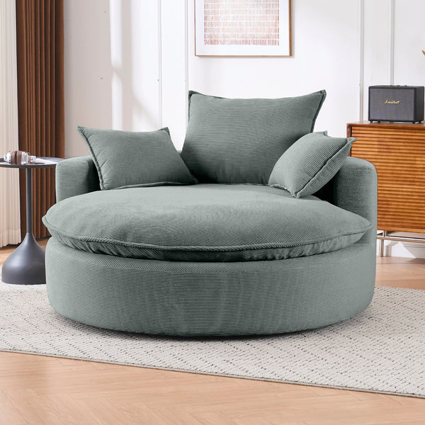 English Elm 360 Swivel Corduroy Barrel Lounge Chair with Pillows for Living Room or Bedroom Grey W1752P410947