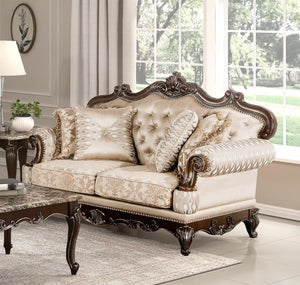 English Elm Formal Traditional Luxury Sofa Set - 2Pc Loveseat & Sofa, Cherry Finish With Elegant Gold Accents B011S01676
