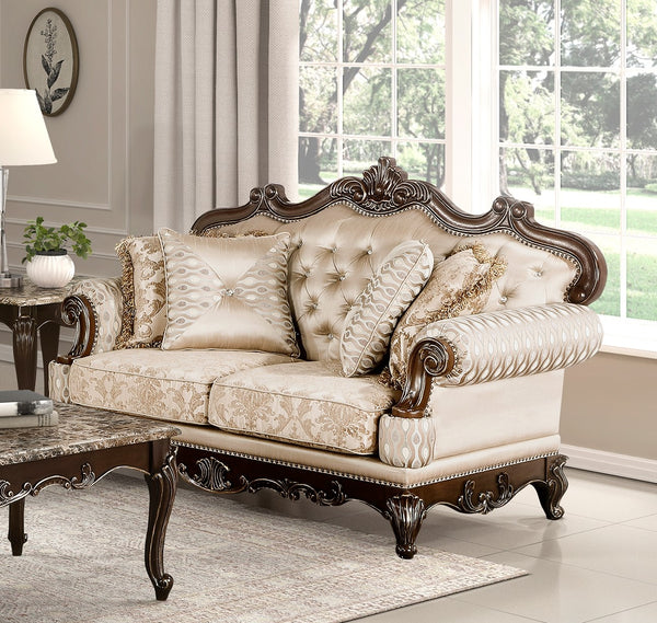 English Elm Formal Traditional Luxury Sofa Set - 2Pc Loveseat & Sofa, Cherry Finish With Elegant Gold Accents B011S01676