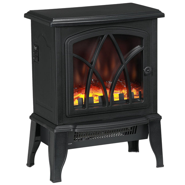 English Elm Homcom 18" Electric Fireplace Stove – Portable Freestanding Heater With Realistic Flame & Safety Features W2225P229139
