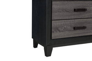 English Elm SOLUTO Five-Drawer Chest in Two-Tone Grey and Black Finish — Urban Farmhouse Solid Wood Design Black+ Gray 34.65 L x 19.69 W x 48.82 H B201P226195