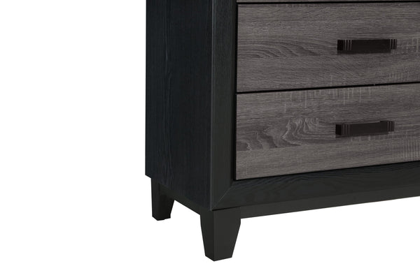 English Elm SOLUTO Five-Drawer Chest in Two-Tone Grey and Black Finish — Urban Farmhouse Solid Wood Design Black+ Gray 34.65 L x 19.69 W x 48.82 H B201P226195
