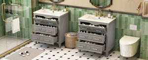 English Elm 60'' Freestanding Bathroom Vanity Set With Ceramic Sink, Gray Wood Frame & 3 Soft-Close Drawers N710SS00003E