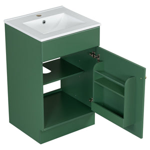 English Elm Christopher Knight Home® - 20" Bathroom Vanity with Ceramic Sink and Soft-Close Door, Gold Knob, Adjustable Shelf Storage Green N759P237946F