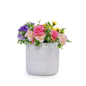 English Elm Set Of 3 Grid Ceramic Flowerpots - Modern Handcrafted Planters For Patio, Garden, And Home Decor W3273P322255-GIGA