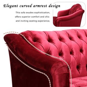 English Elm Comfy Hi-back Three Seat Sofa with Tufted Pu Upholstery and Tapered Birch Legs N760P178601R
