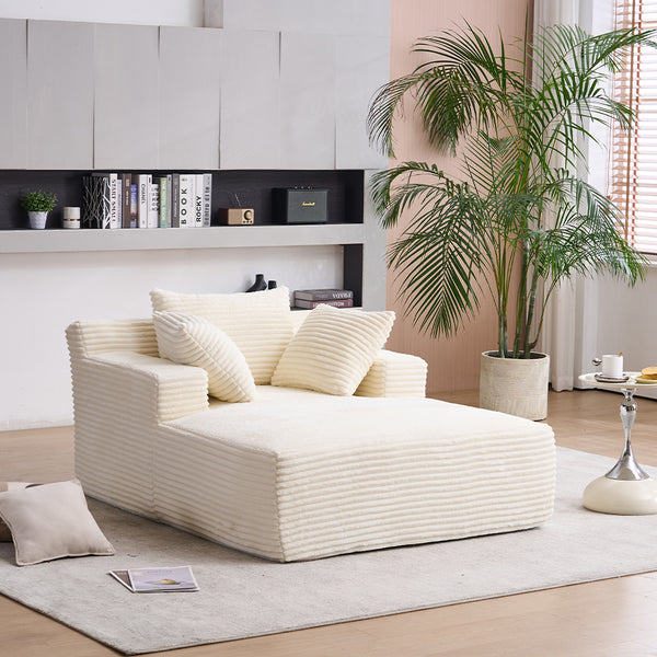 English Elm Oversized Corduroy Chaise Longue Sofa Bed — Modern Deep-Seat Sleeper with Armrests & Pillows for Compact Spaces Beige W1752P264712