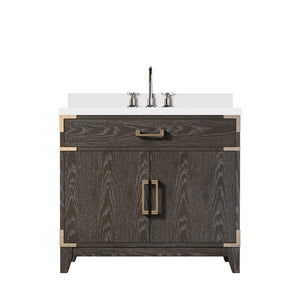 English Elm Brown Oak Single Bath Vanity 36" W X 22" D With Cultured Marble Top & Complete Faucet Set, Stylish Storage B2731P259785