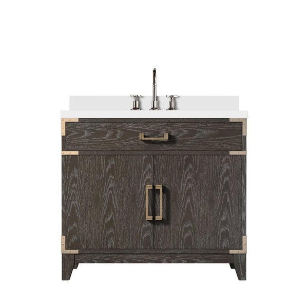 English Elm Brown Oak Single Bath Vanity 36" W X 22" D With Cultured Marble Top & Complete Faucet Set, Stylish Storage B2731P259785