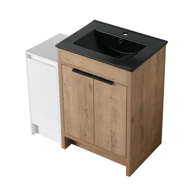 English Elm 36 Inch Freestanding Bathroom Vanity With Black Ceramic Sink & Soft-Close Doors For Modern Spaces W999S00308