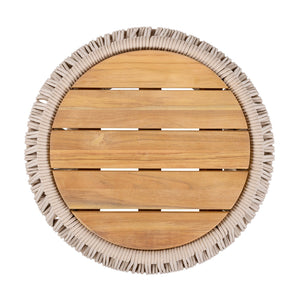 English Elm Acacia Wood Round Side Table Handwoven Rope Base Outdoor Coastal Boho Accent N770P380264B