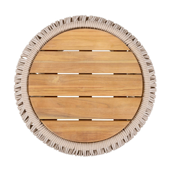 English Elm Acacia Wood Round Side Table Handwoven Rope Base Outdoor Coastal Boho Accent N770P380264B
