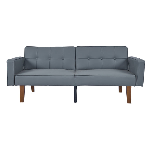 English Elm 2131pu-bk,bright Pu Leather Sofa with Low Profile Design and Industrial Accent Feet Gray W308P182966