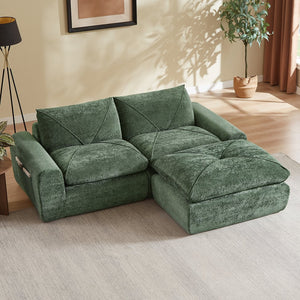 English Elm Modern Chenille Modular Sofa with Ottoman Thick Cushions for Living Room or Apartment Green W3396S00068