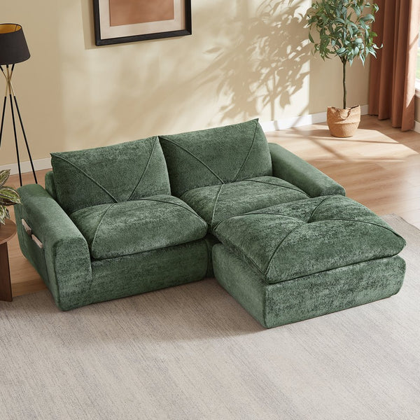 English Elm Modern Chenille Modular Sofa with Ottoman Thick Cushions for Living Room or Apartment Green W3396S00068