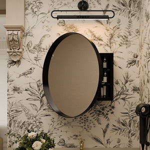 English Elm 23.6 Inch Round Matte Metal Medicine Cabinet with Mirrored Door and Adjustable Shelves Black W1435P312263