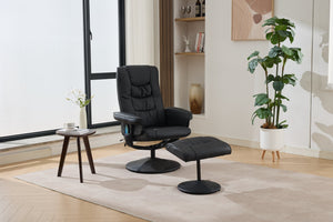 English Elm 015-Recliner Ergonomic Swivel Massage Chair with Ottoman, Heated 5-Point Vibration, 140° PU Recliner Black W2636P262445