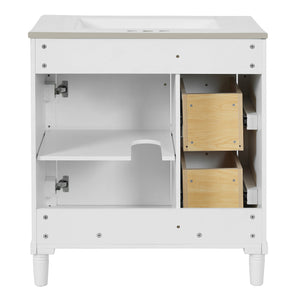 English Elm 30" Bathroom Vanity with Sink — Freestanding Modern Cabinet with Soft-Close Door, 2 Deep Drawers, Durable Basin White N710P288938K