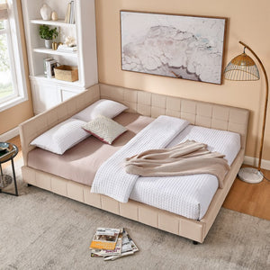 English Elm Queen Size Upholstered Tufted Sofa Bed Frame - Stylish Velvet Design With Armrests & Backrest Comfort W487S00287-GIGA