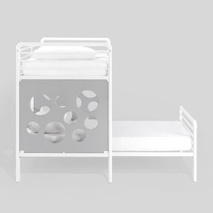Devan Modern L-Shape Twin Bunk Bed with Fun Cutouts - Space-Saving Design in White & Cool Grey
