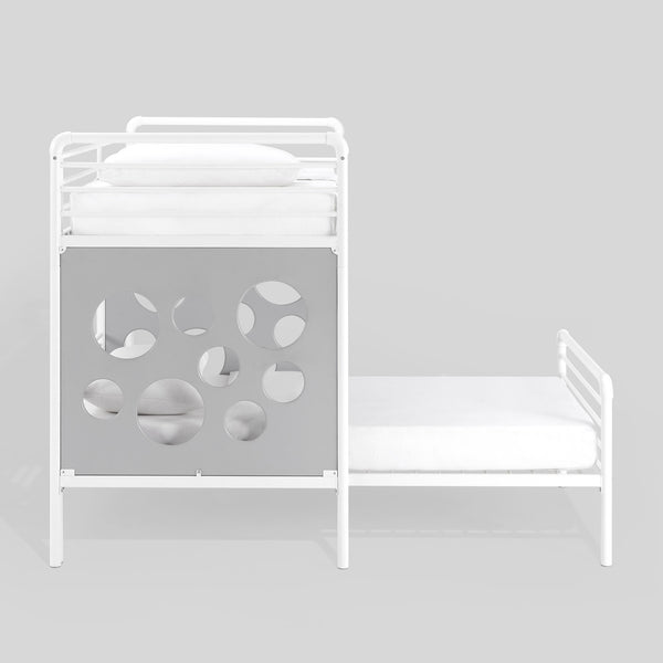 Devan Modern L-Shape Twin Bunk Bed with Fun Cutouts - Space-Saving Design in White & Cool Grey