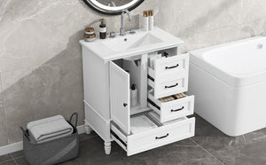 English Elm Christopher Knight Home® - 30" Bathroom Vanity with Ceramic Sink, Acacia & MDF Cabinet, Soft-Close Door & Drawers White N759P346895K