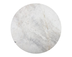 Sunpan Suki 27.5" Round Bistro Table - Art Deco White Marble Top with Pewter Steel Base for Dining Spaces