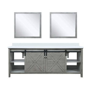 English Elm Ash Grey Double Bath Vanity With White Quartz Countertop & 2 Mirrors - Stylish Storage Solution! B2731S00865