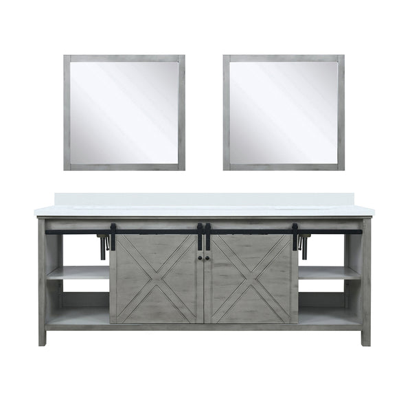 English Elm Ash Grey Double Bath Vanity With White Quartz Countertop & 2 Mirrors - Stylish Storage Solution! B2731S00865