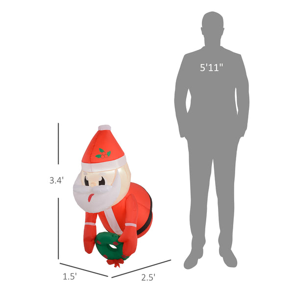 English Elm Inflatable Santa Wreath Hanging Holiday Display with Led Lights Weatherproof Polyester T3971P415659