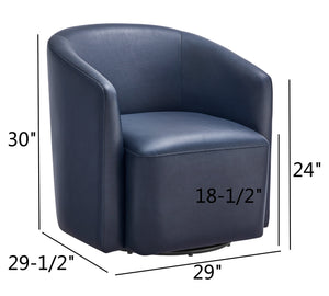 English Elm Ardena Midnight Blue Faux Leather Swivel Barrel Chair — Modern 360° Swivel, Pocket Coil Seat, Compact Chic (29.5x30x31.75) B050P322594