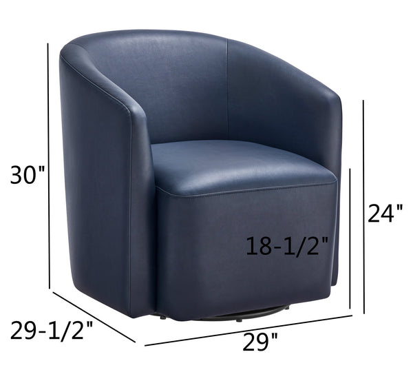 English Elm Ardena Midnight Blue Faux Leather Swivel Barrel Chair — Modern 360° Swivel, Pocket Coil Seat, Compact Chic (29.5x30x31.75) B050P322594