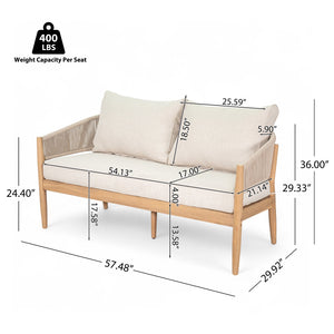 English Elm Christopher Knight Home® - Verona Outdoor Acacia Wood Loveseat With Beige Cushion, Handwoven Rope Detail For Stylish Comfort N775P309257A