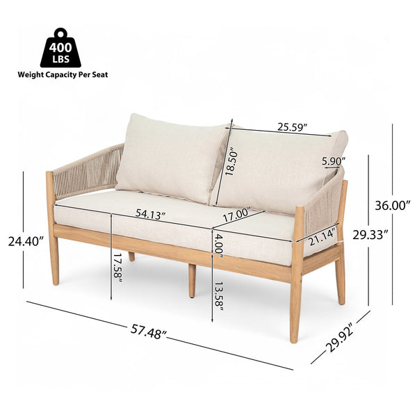 English Elm Christopher Knight Home® - Verona Outdoor Acacia Wood Loveseat With Beige Cushion, Handwoven Rope Detail For Stylish Comfort N775P309257A